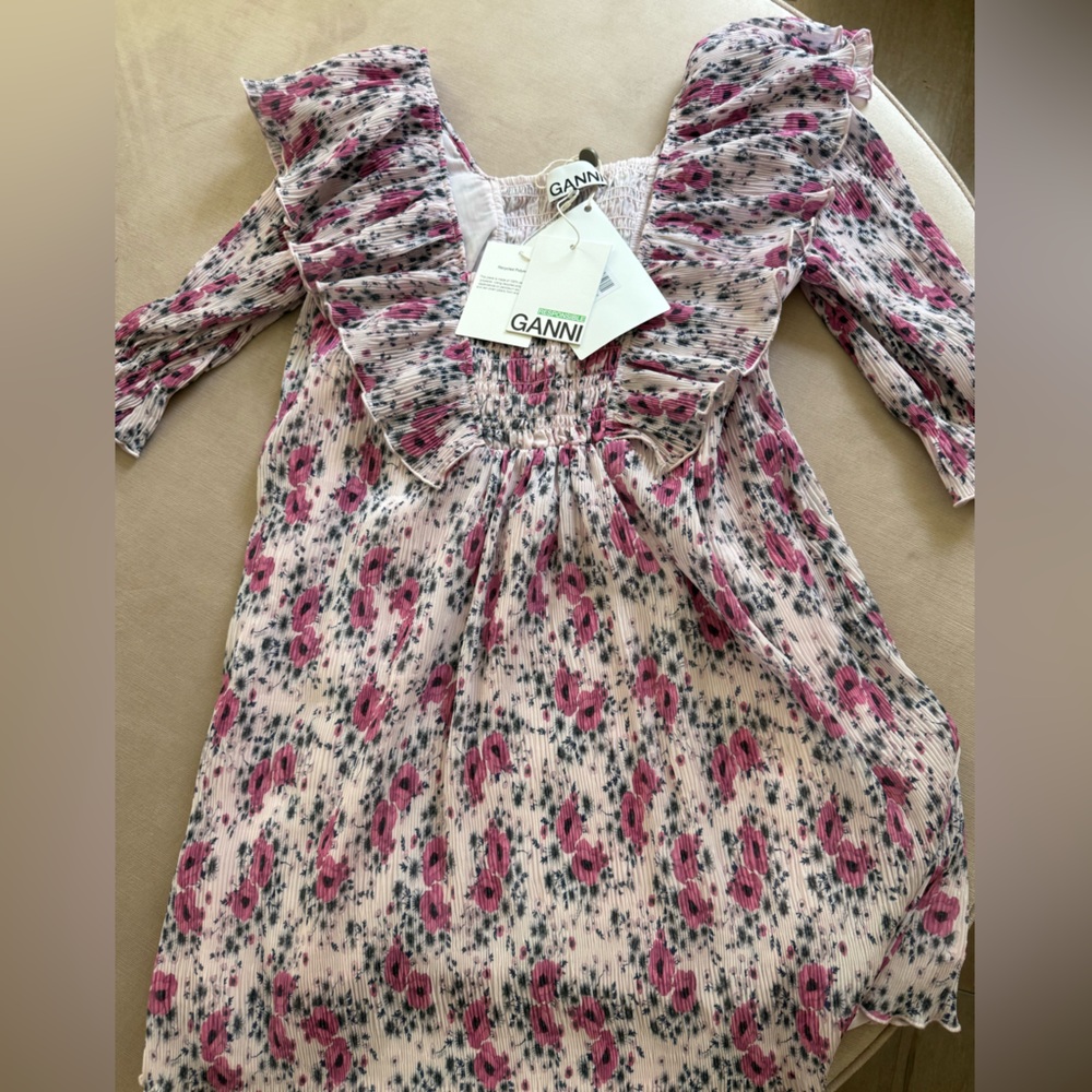 GANNI Floral print Mini Dress in pink